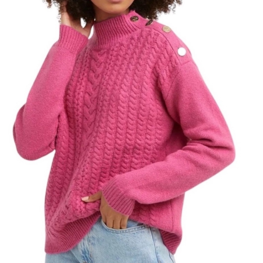 Draper James pink sweater cable knit with gold buttons summer sweaters cotton
